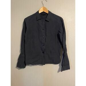 Agnes B. Womens Top Size 1 US Small Navy Linen Button Up Long Sleeve Lagenlook